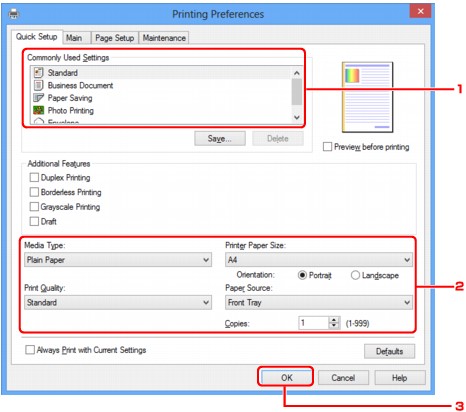 figure:Printer settings dialog box